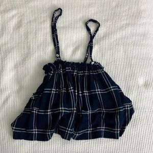 Soft Suspender Skirt with Adjustable Straps - Blue Plaid - Cotton - Excellent